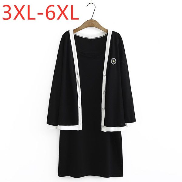 

new ladies autumn winter women plus size long sleeve loose black knit cardigan and tank dress two piece set 3xl 4xl 5xl 6xl, Gray
