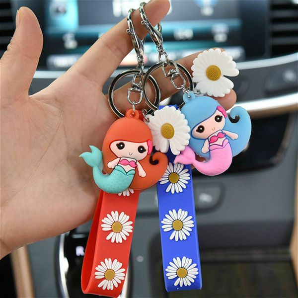 

lovely mermaid key chain for woman dress bag pendant accessories 2020 new cartoon small daisy flower key chain wholesale, Silver