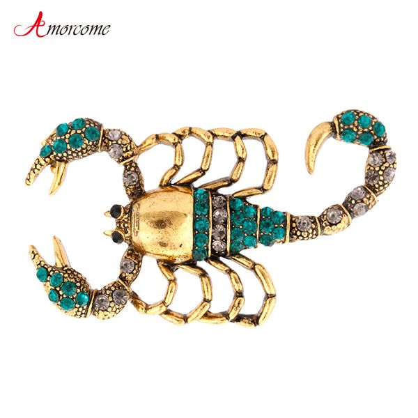 

amorcome rhinestone scorpion брошь для женщин vintage 2020 кристалла эмали насекомых брошь булавка значков на рюкзак партии ювелирных издели, Gray