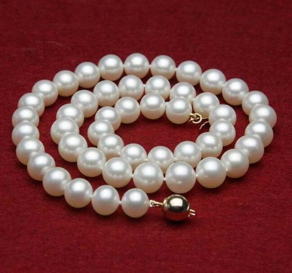 

charming 9-10mm white fresh water pearls necklace 18" 36" yellow clasp, Silver