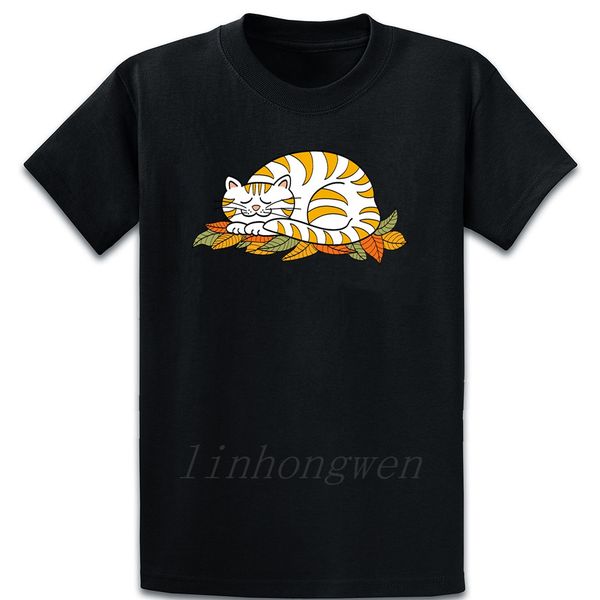 

cute sleeping tabby on autumn leaves t shirt homme tee shirt summer style anti-wrinkle funny knitted s-5xl pattern shirt