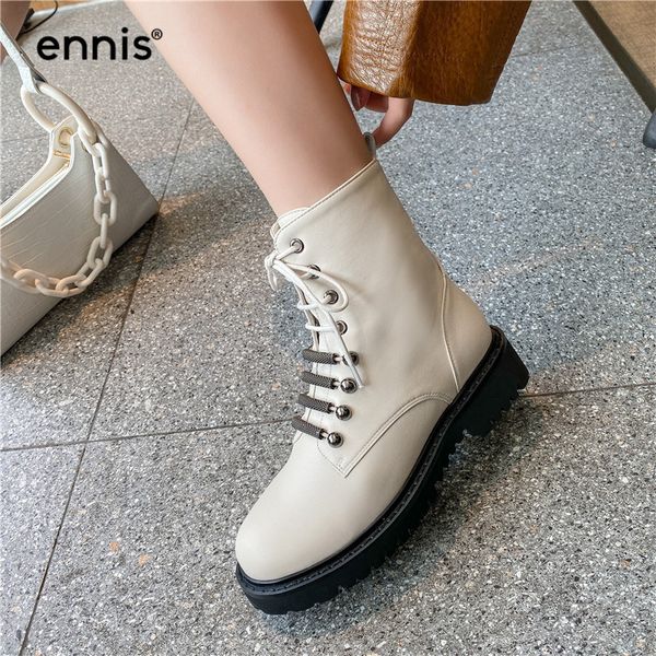 

ennis fashion women ankle boots genuine leather boots lace up platform black beige shoes autumn winter 2020 a0246