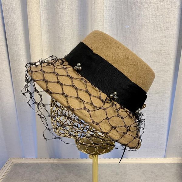 

свадебная шляпа с вуалью vintage bow чародей шляпы для женщин широкий брим warm wool fedora hat дебютантка style ремень панаму, Blue;gray