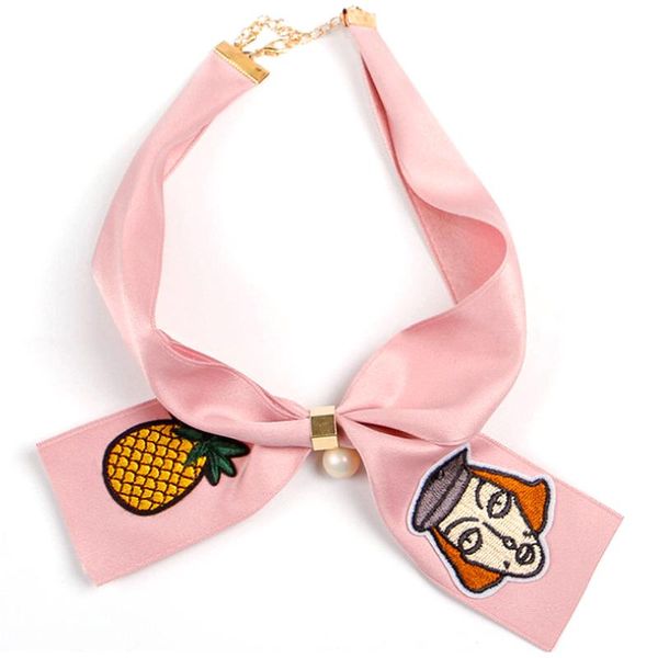 

2020 new popular women's embroidery small scarf false collar bow tie pearl decoration, Blue;purple