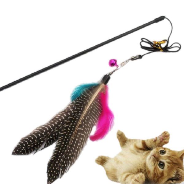 

funny kitten play long teaser cute cat wand interactive fun toy with pet stick feather with small bell colorful mouse cage toys