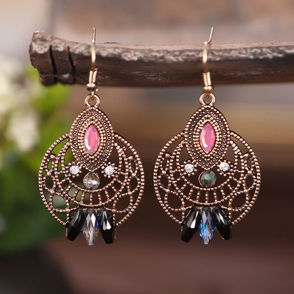 

round hollow crystal bead earrings vintage ethnic style drop earring jewelry wholesale factory, Silver