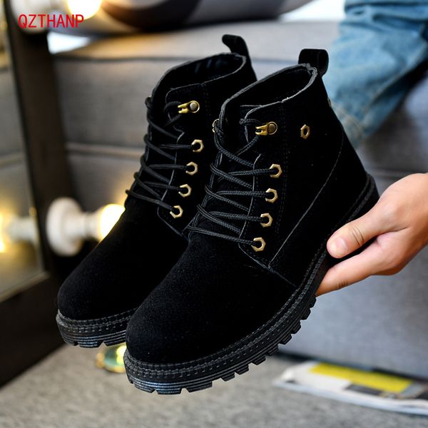 

boots fashion men low ankle trim flat winter autumn casual shoes male suede footwear size 39-44, Black
