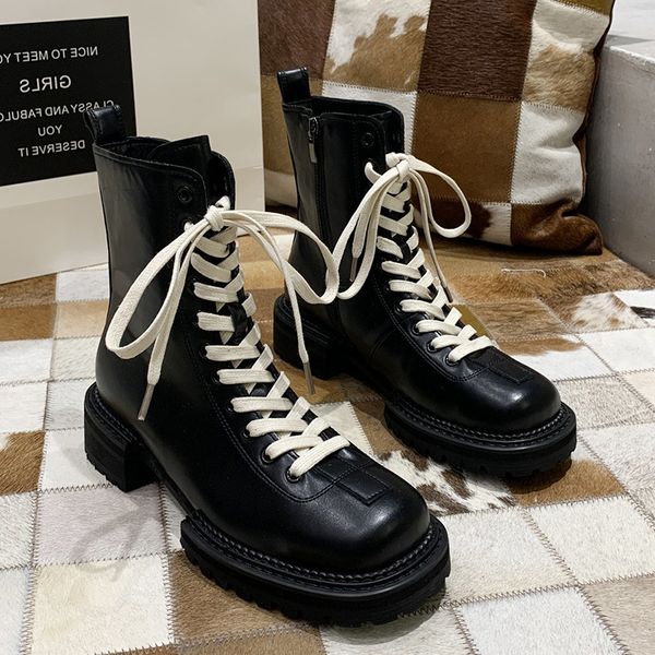 

vintage punk style women's motorcycle boots pu leather platform ankle boots woman lace up booties mujer, Black