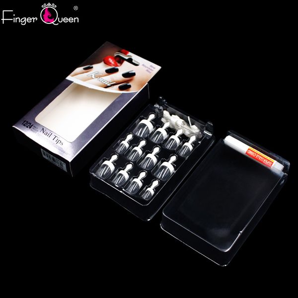 

fingerqueen 24pcs glue ballerina half nail tips natural/clear coffin false nails abs artificial diy false fake uv gel nail art, Red;gold