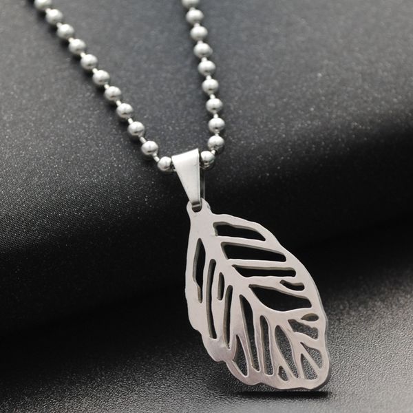 

pendant necklaces 30pcs stainless steel hollow leaf plant leaves fallen lucky necklace jewelry like angel feathers gift, Silver