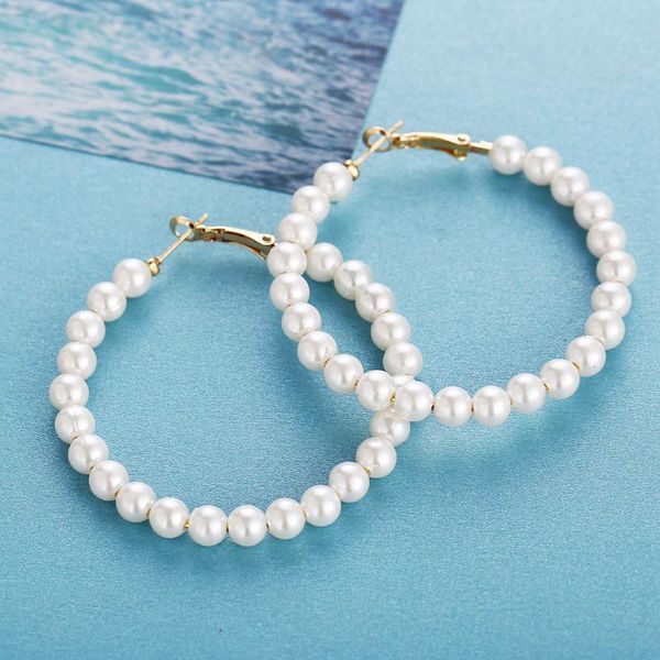 

french style baroque vintage oversized fresh water pearl hoop earrings for women 2020 bohemian earrings jewelry wholesale, Golden;silver
