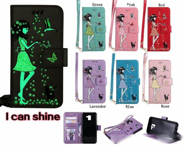 

luminous wallet leather soft girl flip cover case for samsung a10 a20 a30 a40 a50 a70 note9 j4 j6 a6 a6 plus 2018 s8 s9 plus
