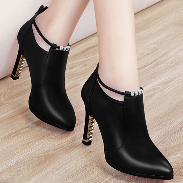 

high-heeled shoes women's autumn all-match pointed shoes women's thin heel waterproof table black leather