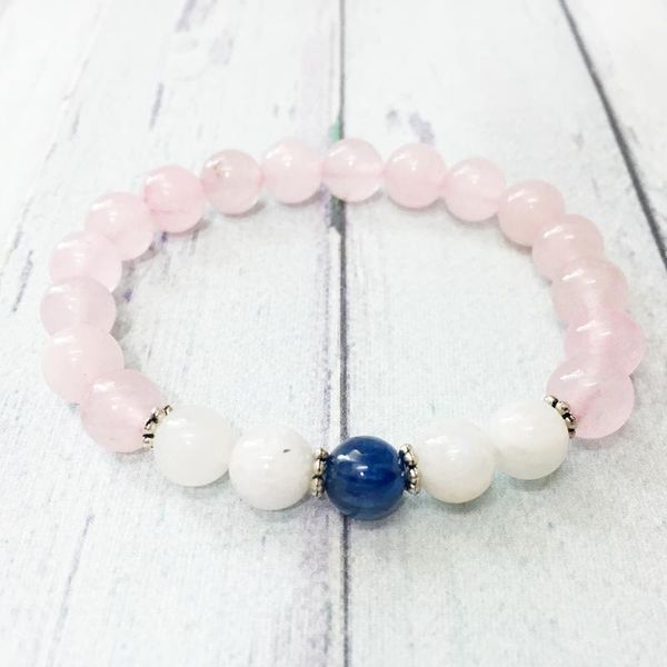 

mg0505 fashion women`s blue kyanite moonstone bracelet women`s rose quart z wrist mala bracelet gift, Black