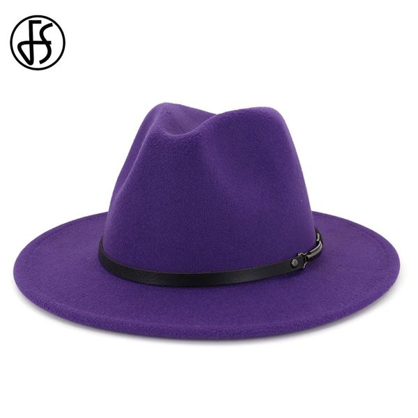 

wide brim hats fs purple simple hat panama solid color felt fedoras for men women elegant lady wool jazz cap, Blue;gray