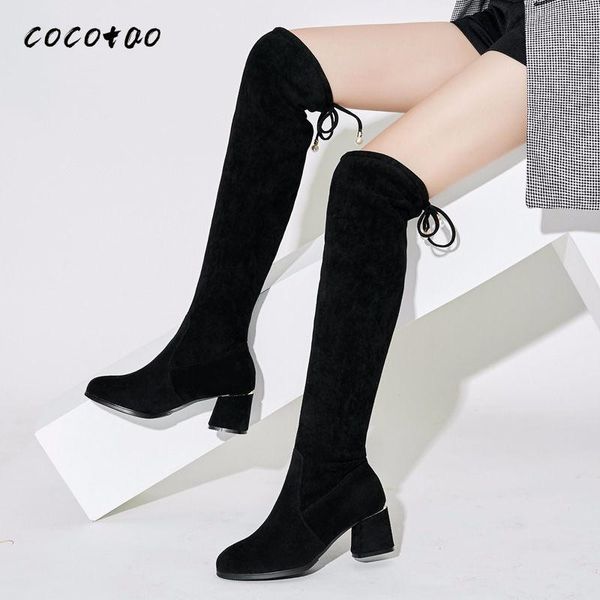 

women's over-the-knee boots 2020 autumn and winter ultra-long and thin high boots can not drop the tube after the strap elastic, Black