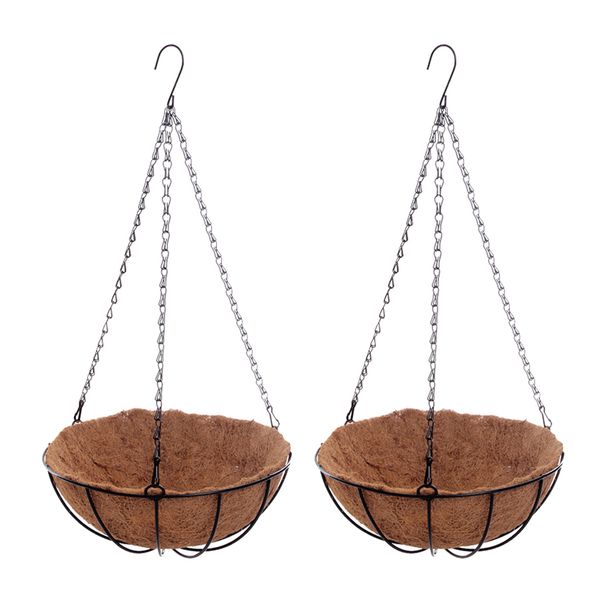 

2pcs висячие кокосовое корзина плантатор цветочный горшок черный металлический каркас вешалки