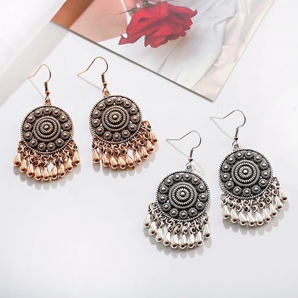 

dangle & chandelier gypsy jewelry boho ethnic women earrings gold sliver color hollow statement water drop tassel earring brincos orecchini, Silver