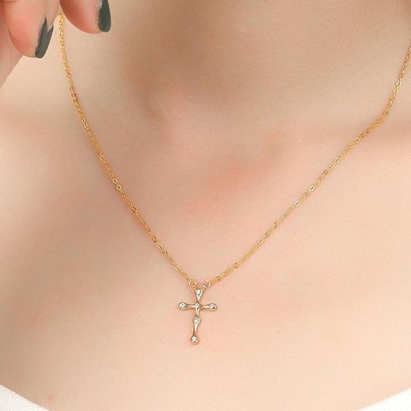 

simple fashion cross chain necklace for women men luxury ladies jewelry pendant necklaces crucifix christian ornament gifts, Silver