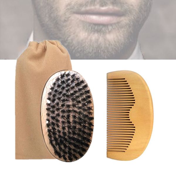 

Classic 3in1 Boar Bristle Beard Brush & Peach Wood Comb Cotton Bag Bearded Men Travel Carry Makeup Fashion Hair Care Styling Grooming Tool
