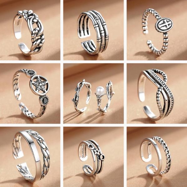 

cluster rings nehzy 925 sterling silver ring hollow woman fashion jewelry adjustable retro crown zircon pearl couple, Golden;silver