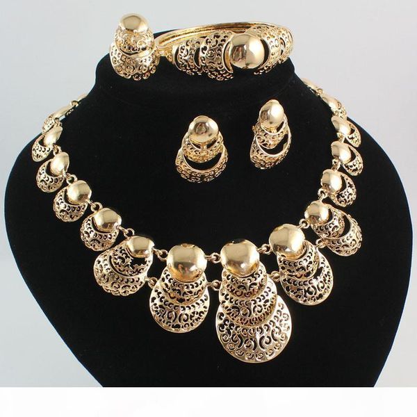 

africa dubai 18k gold plated fashion wedding jewelry sets necklace bangle earring ring prom party jewelry sets, Black