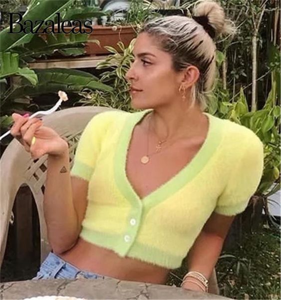 

vintage punk buttons crop basic cropped sweater yellow green patchwork knitted cardigan drop shipping drop shipping, White;black