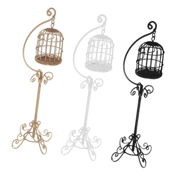 

1:12 dollhouse miniature 3 pieces metal bird cages with holder stand decor
