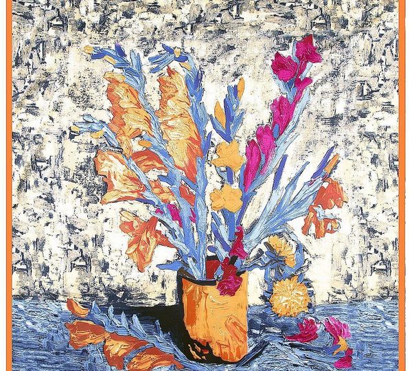 

women silk square scarf van gogh oil painting flowers print shawls and wraps foulard femme luxurious hijab head scarves 130*130cm, Blue;gray