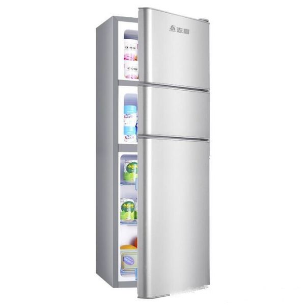 

bcd-116s160 liter small refrigerator three-door household refrigerated three-door refrigerator energy saving color silver gray opening metho