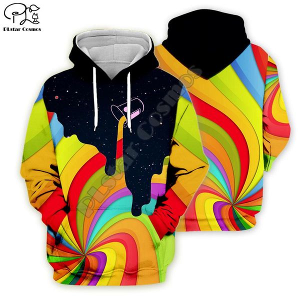 

men woman 3d print colorful rainbow hoodie trippy drink galaxy casual pullover sweatshirt psychedelic coat tracksuit streetwear, Black