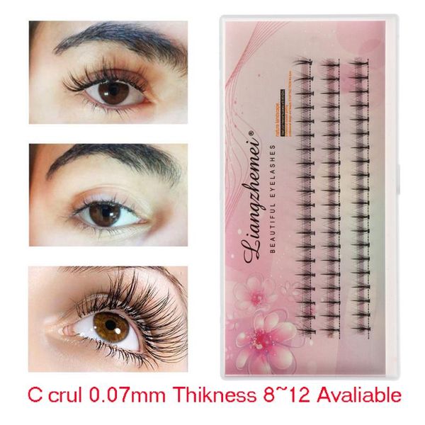 

60 cluster/box c curl 0.07/mm thickness individual false eyelashes thick natural long fake lashes eye extension makeup tools