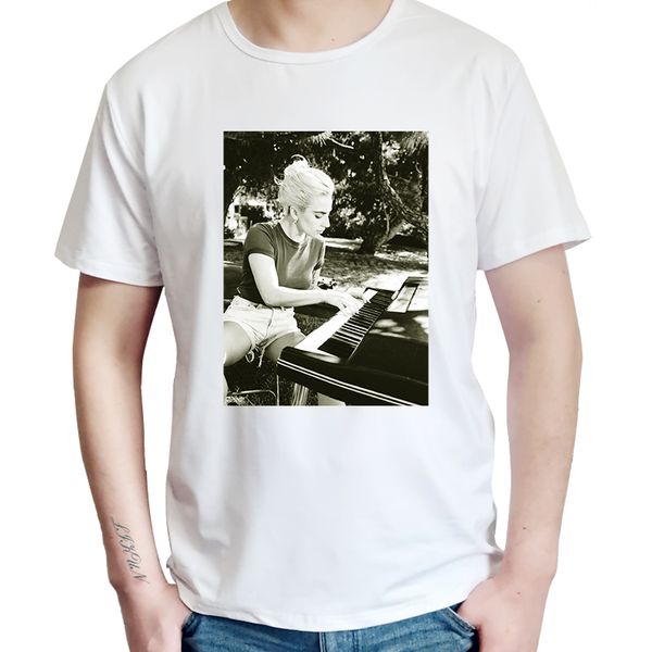 

lady gaga men's joanne piano p tee t-shirt white cool short sleeve modal fashion popular men t shirt the fans gift