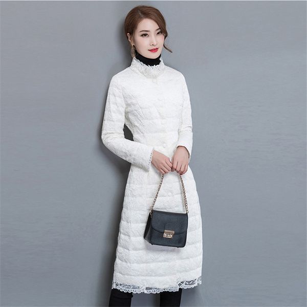 

women's down & parkas fashion 2021 autumn winter parka women cotton patchwork lace coat slim grey female jacket abrigos mujer wxf591, Black