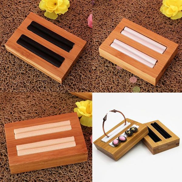 

jewelry pouches, bags novelty natural bamboo wood ring display tray earrings bangle stand, Pink;blue