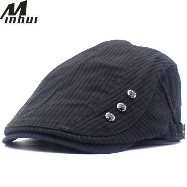 

berets minhui 2021 men flat caps fashion striped hats beret outdoor sport casquette cotton hat, Blue;gray