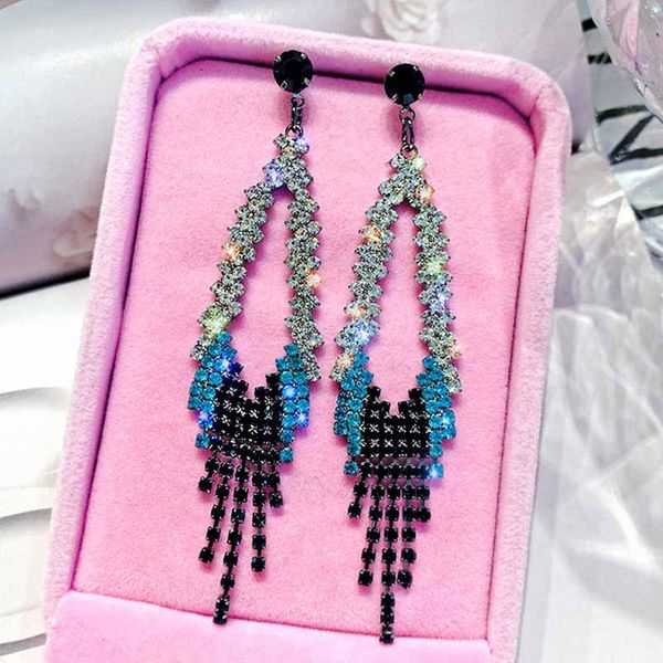 

dangle & chandelier trendy hollow blue rhinestone water drop earring elegant shiny crystal earrings women wedding party jewelry accessories, Silver