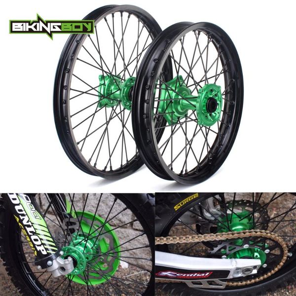 

bikingboy 21" 19" front rear wheel rim green hub for kx 125 250 06-13 kx 250 450 f 06 07 08 09 10 11 12 13 14 15 16 17