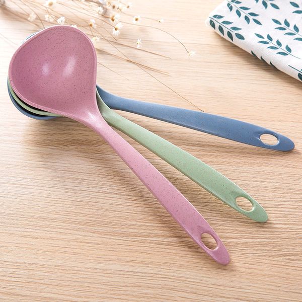 

new 4 colors kitchen spoon creative wheat straw long handle spoon cooking ladle for soup porridge cooking tableware