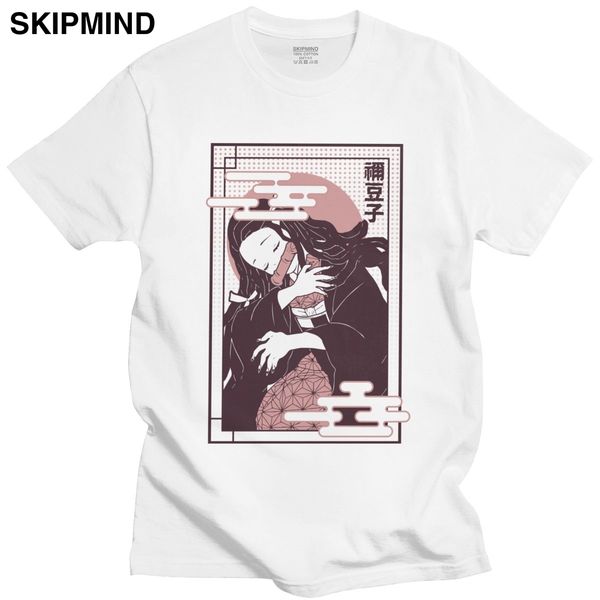 

urban kimetsu no yaiba nezuko t-shirt men short sleeves graphic manga anime demon slayer t shirt o-neck 100% cotton tee apparel