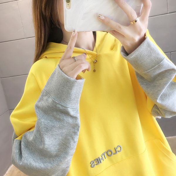 

2020 early autumn new korean style long sleeve sweaterembroidered sweatersweater women's super cec pocket hooded embroidered wom, Black
