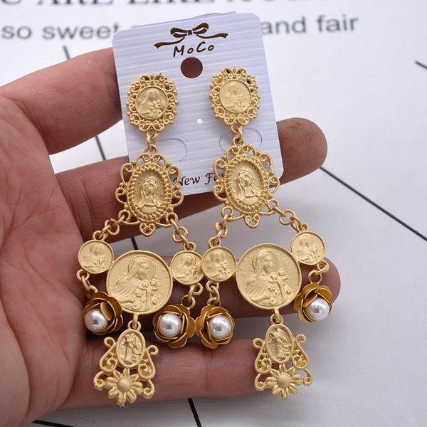 

dangle & chandelier charm baroque men head coin pearl earrings vintage flower tassel for women fashion jewelry wholesale, Silver