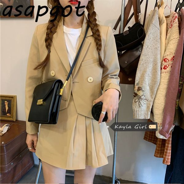 

two piece dress asapgot autumn chic notched double breasted blazer coat slim high waist irregular pleated skirt mini suits &, White