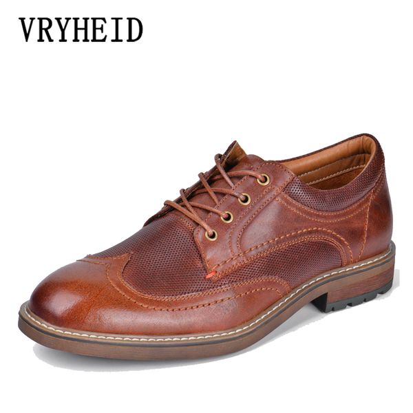 

vryheid new cowhide men's shoes genuine leather casual business formal shoes retro bullock men oxford dress big size 39-50, Black
