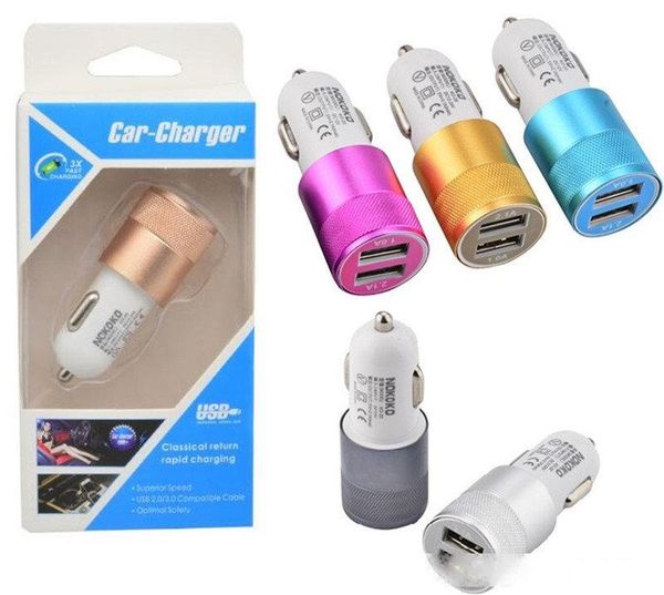 

100pcs metal dual usb aluminium alloy 5v 2.1a car cigarette lighter adapter charger anti scratch car charger for mobile phone