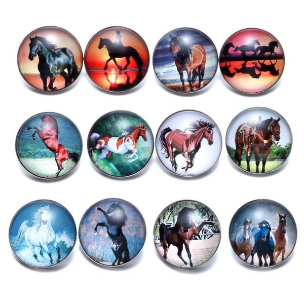 

12pcs/lot horse theme glass charms 18mm snap button jewelry for 18mm snaps bracelet snap jewelry kz0677, Golden;silver
