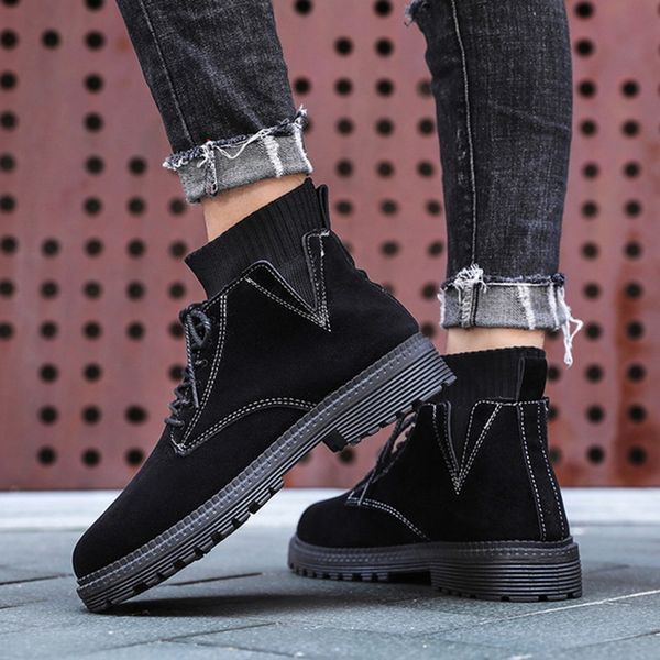 

vogue warm winter ankle boots men casual shoes lace-up autumn leather waterproof work tooling mens boots botas, Black