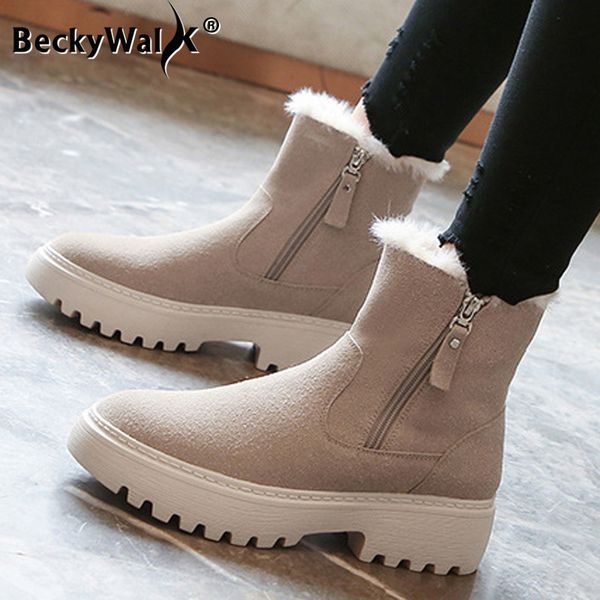 

женский снег boots женщины новая мода зима плюшевые теплые лодыжки женщин сапоги плоской платформой снегоступы женщина плюс размер 34-43 wsh, Black