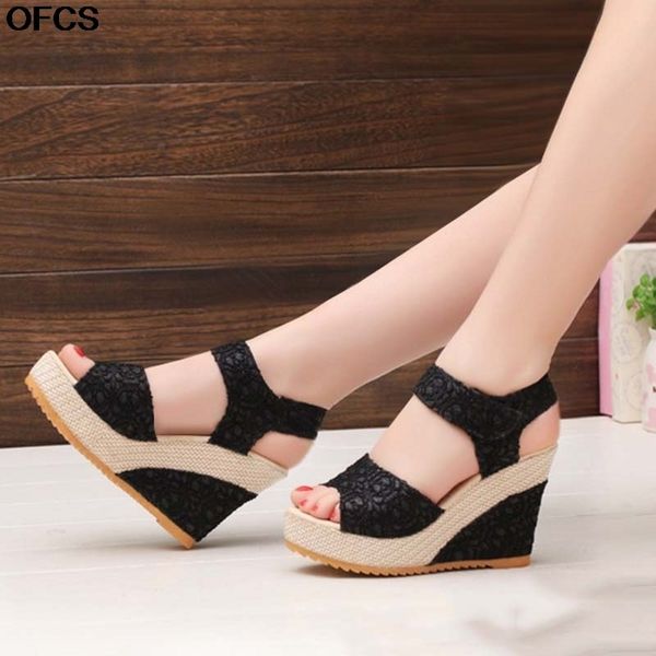 

women sandals summer new fashion wedge sandals new open toe fish head fashion platform high heels women shoes y200620, Black