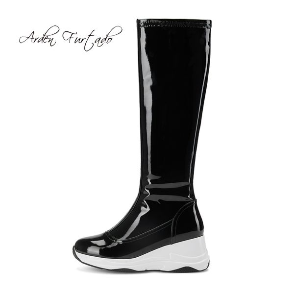 

arden furtado 2020 autumn fashion knee high boots wedges ladies women's shoes fashion platform boots shoes ladies, Black